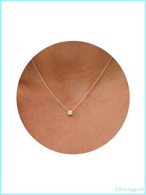 Galis Dainty CZ Solitaire Necklace Gold Plated 18" Choker